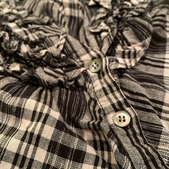 Joie Plaid Ruffle Button-down Blouse Size XS Black/Grey Mother Pearl Buttons - Picture 2 of 8